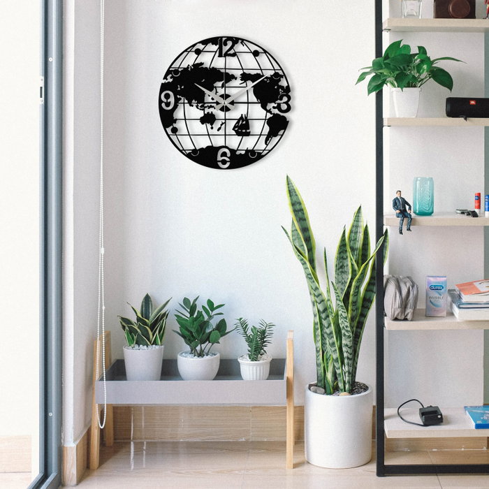 Wallity Reloj de Pared Decorativo de Metal S018 Negro 48x48cm Elegante y Moderno para Salón, Dormitorio u Oficina